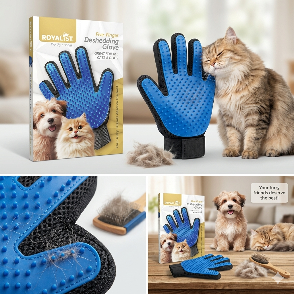 Royalist Tüy Toplama Eldiveni – Kedi & Köpek Tüy Temizleme ve Tarama Eldiveni (Pratik & Yeniden Kullanılabilir)