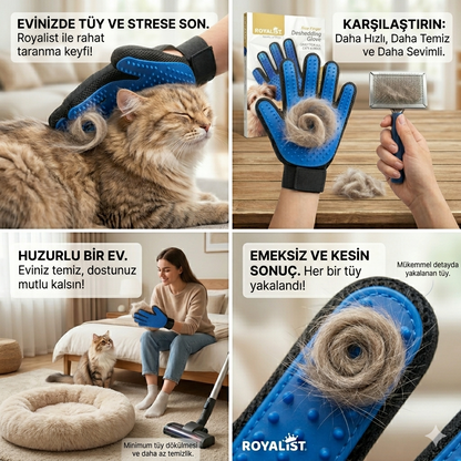 Royalist Tüy Toplama Eldiveni – Kedi & Köpek Tüy Temizleme ve Tarama Eldiveni (Pratik & Yeniden Kullanılabilir)