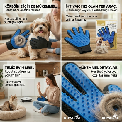Royalist Tüy Toplama Eldiveni – Kedi & Köpek Tüy Temizleme ve Tarama Eldiveni (Pratik & Yeniden Kullanılabilir)