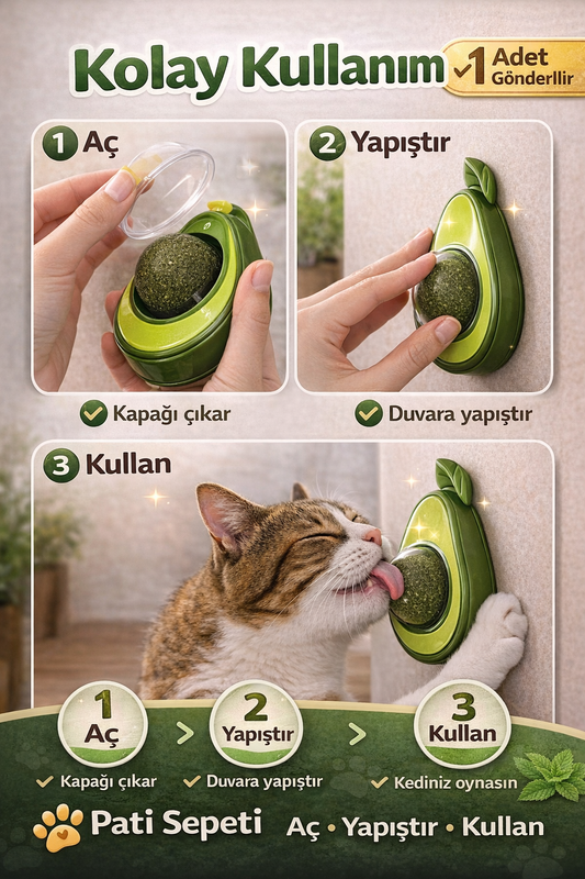 Catnipli Kedi Oyuncağı Yalama Topu (Duvara Yapışan Kedi Nanesi Topu)