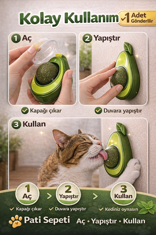 Catnipli Kedi Oyuncağı Yalama Topu (Duvara Yapışan Kedi Nanesi Topu)