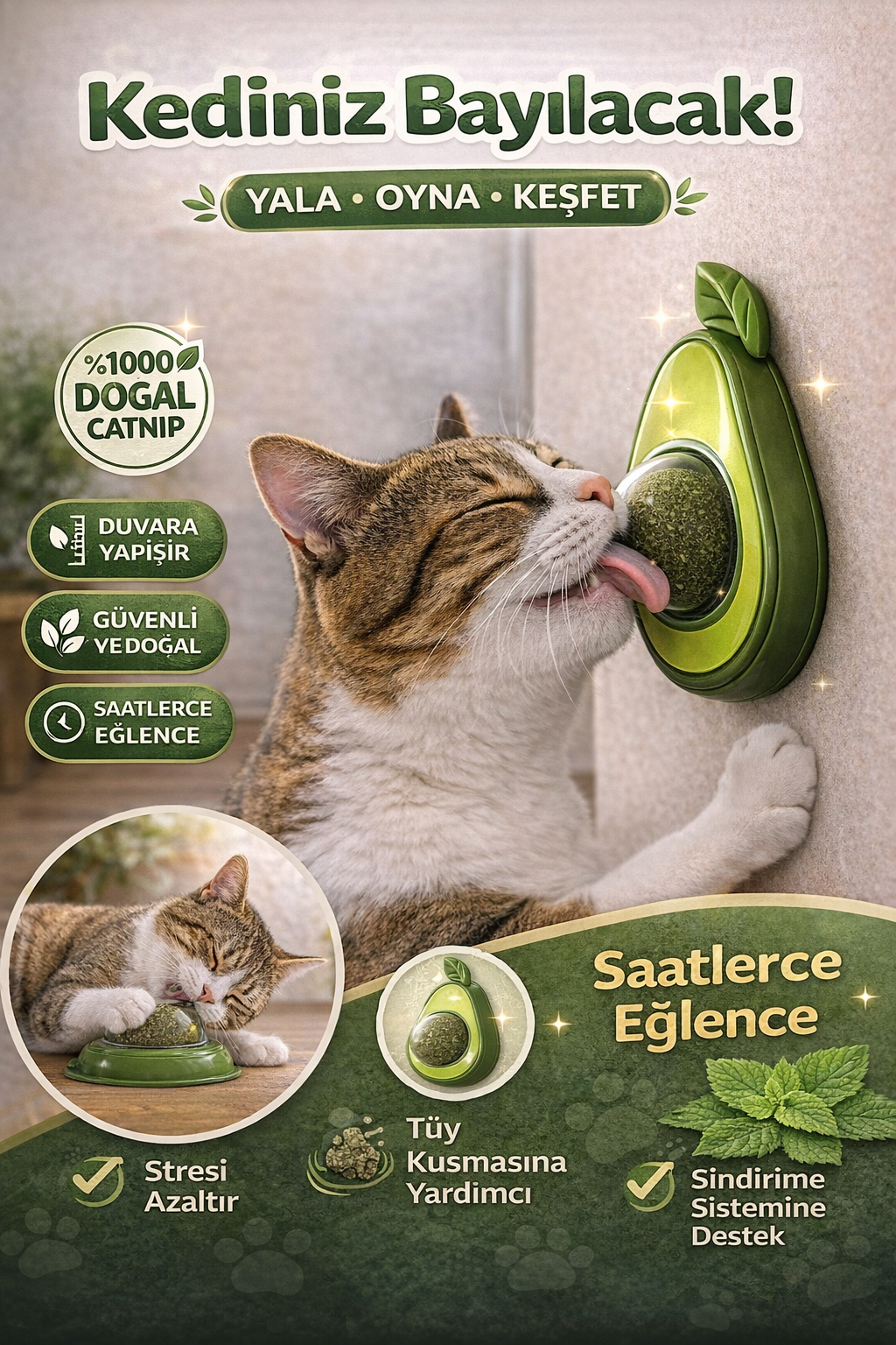 Catnipli Kedi Oyuncağı Yalama Topu (Duvara Yapışan Kedi Nanesi Topu)