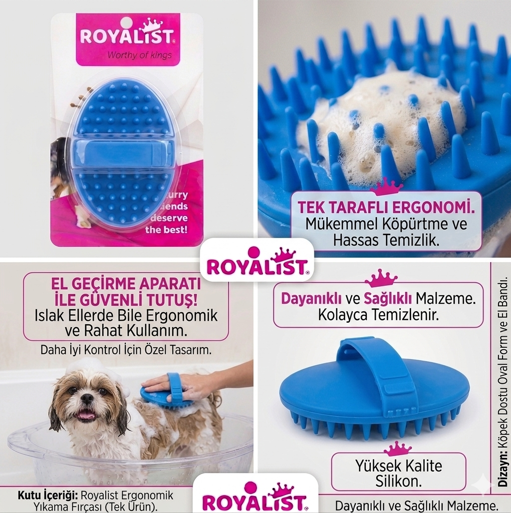 Royalist Yıkama Tarağı – Kedi & Köpek İçin Şampuan Dağıtıcı Masaj Tarağı (Pratik Temizlik & Bakım)